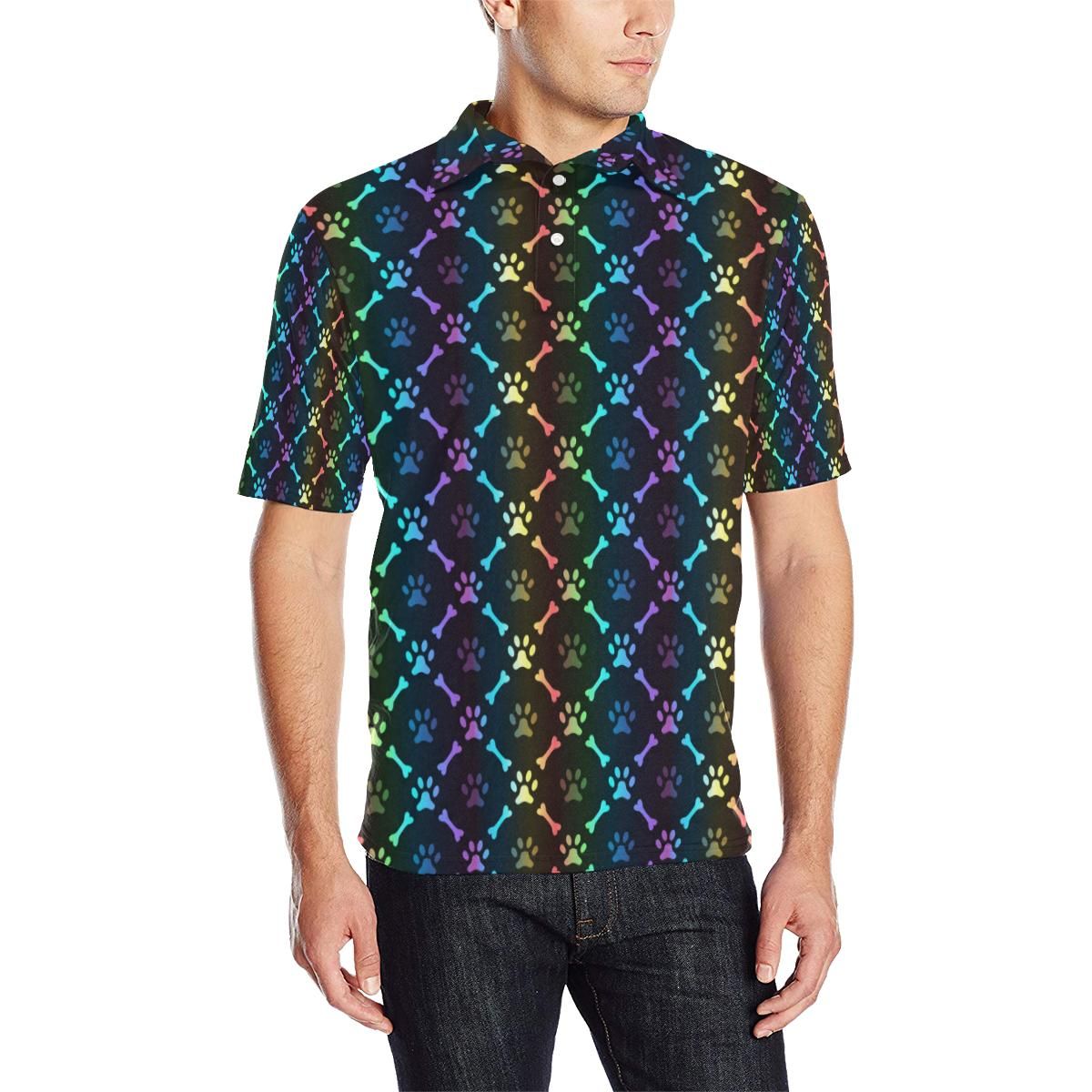 Paw Rainbow Pattern Print Design A01 Men Polo Shirt Paw Rainbow Pattern Print Design A01 Men Polo Shirt
