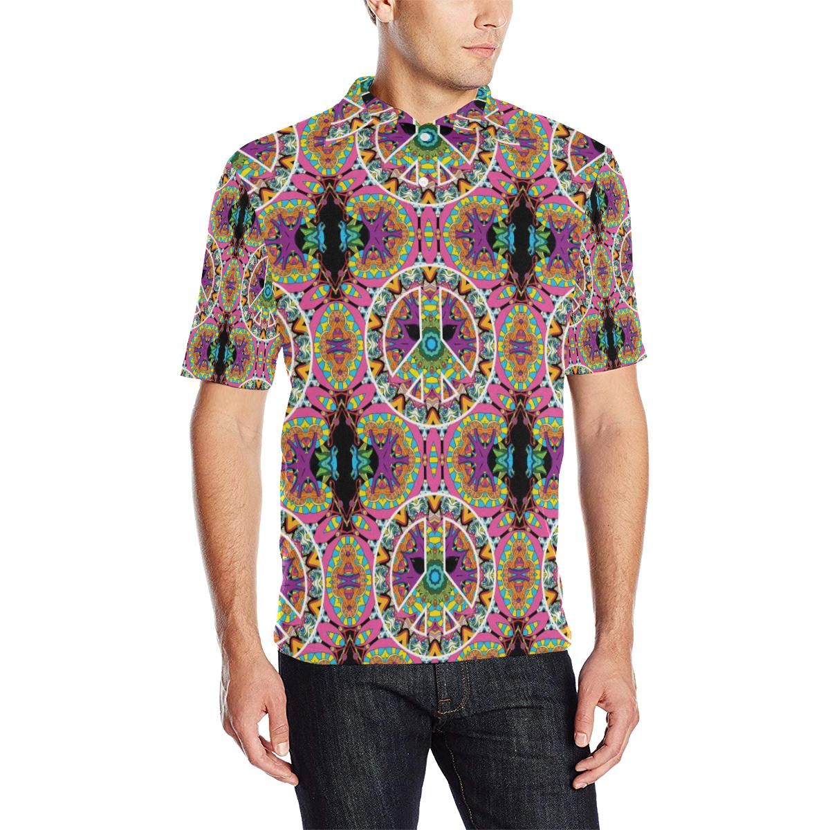 Peace Sign Pattern Print Design A03 Men Polo Shirt Peace Sign Pattern Print Design A03 Men Polo Shirt