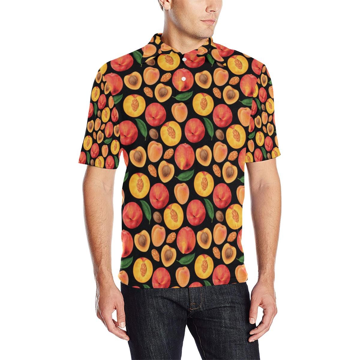 Peach Pattern Print Design A02 Men Polo Shirt Peach Pattern Print Design A02 Men Polo Shirt