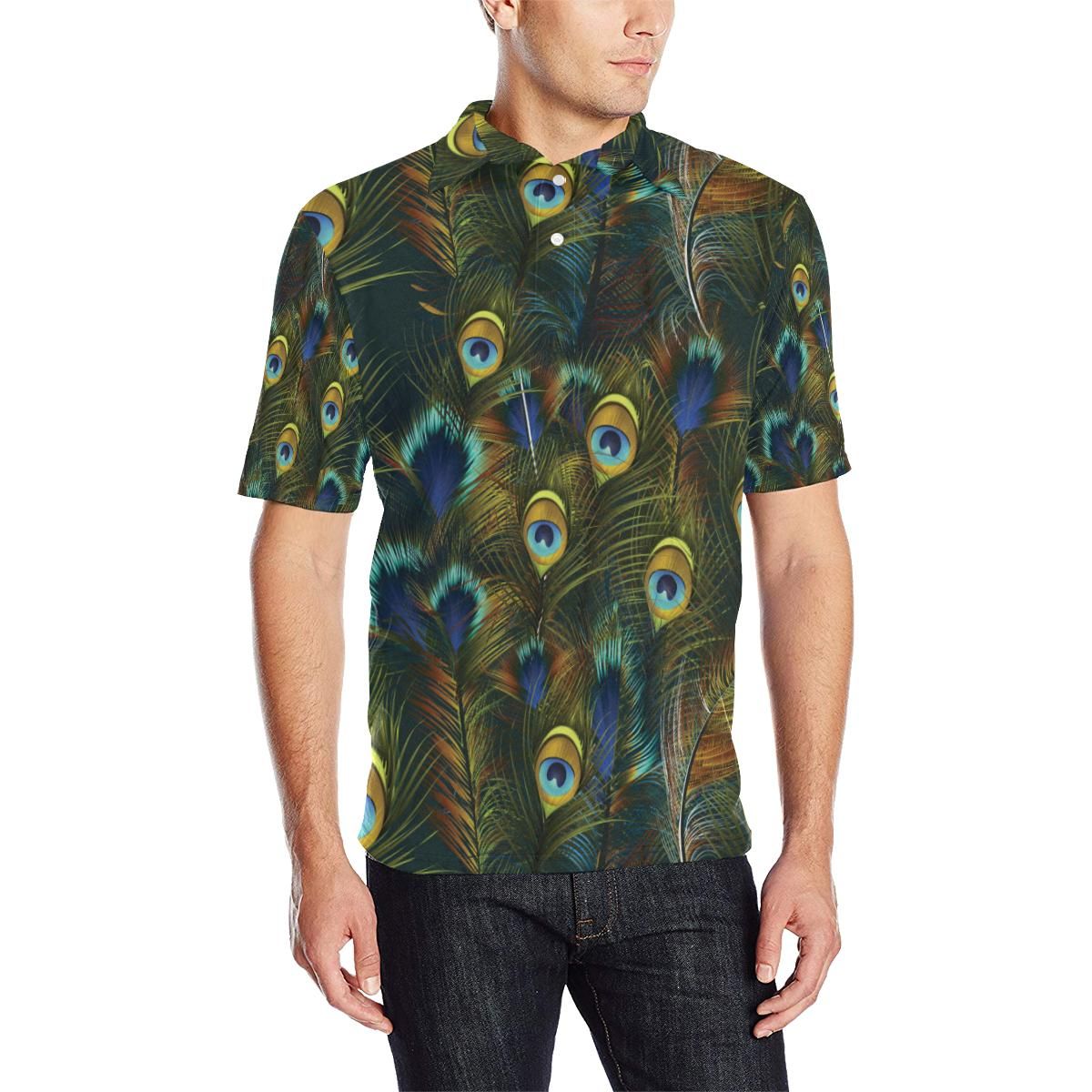 Peacock Feather Pattern Print Design A03 Men Polo Shirt Peacock Feather Pattern Print Design A03 Men Polo Shirt