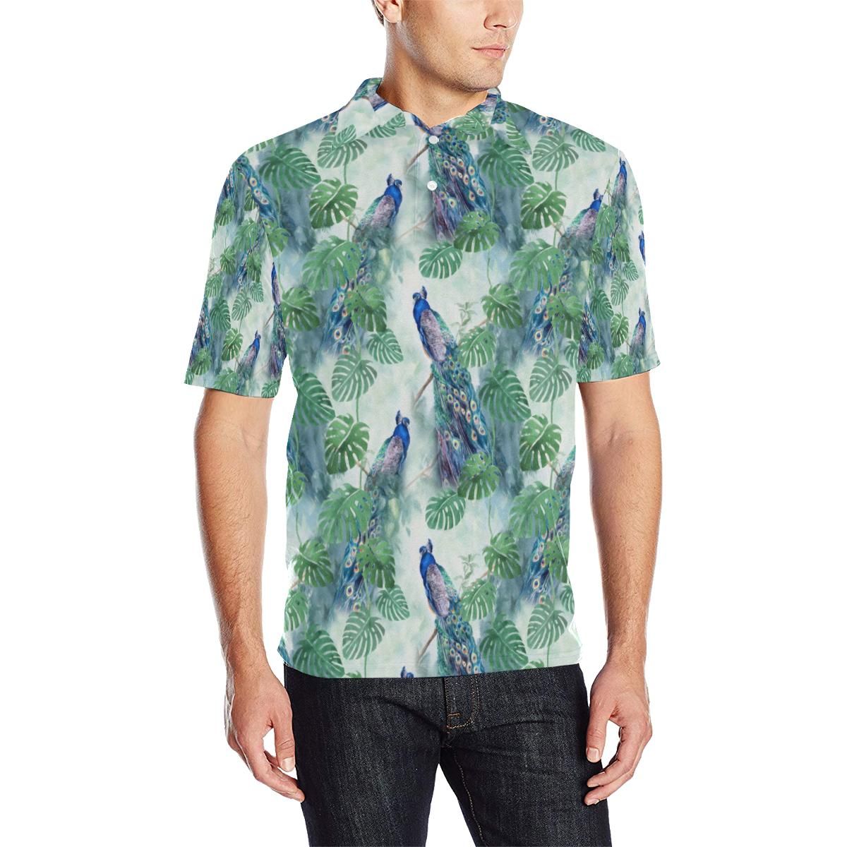 Peacock Pattern Print Design A02 Men Polo Shirt Peacock Pattern Print Design A02 Men Polo Shirt