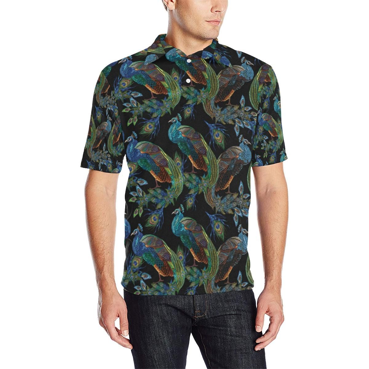 Peacock Pattern Print Design A04 Men Polo Shirt Peacock Pattern Print Design A04 Men Polo Shirt