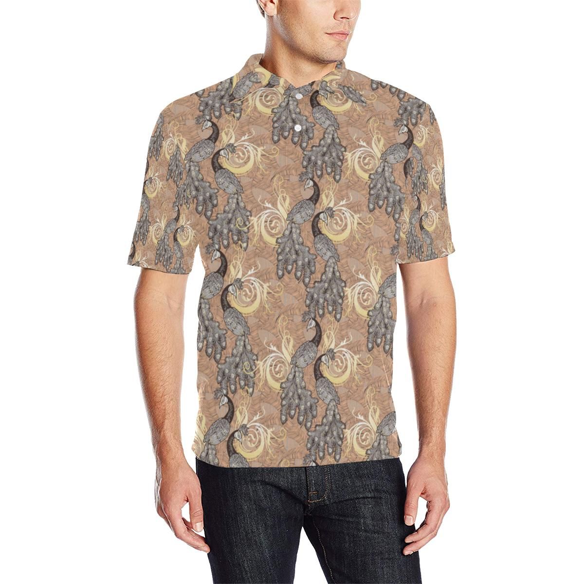 Peacock Pattern Print Design A05 Men Polo Shirt Peacock Pattern Print Design A05 Men Polo Shirt