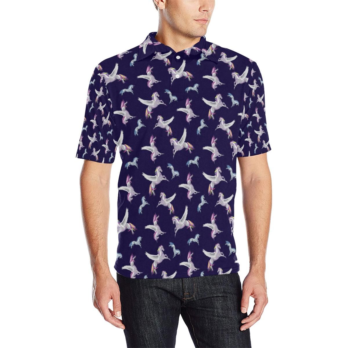 Pegasus Pattern Print Design 02 Men Polo Shirt Pegasus Pattern Print Design 02 Men Polo Shirt