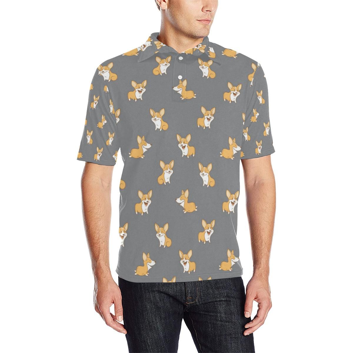 Pembroke Welsh Corgis Pattern Print Design A02 Men Polo Shirt Pembroke Welsh Corgis Pattern Print Design A02 Men Polo Shirt