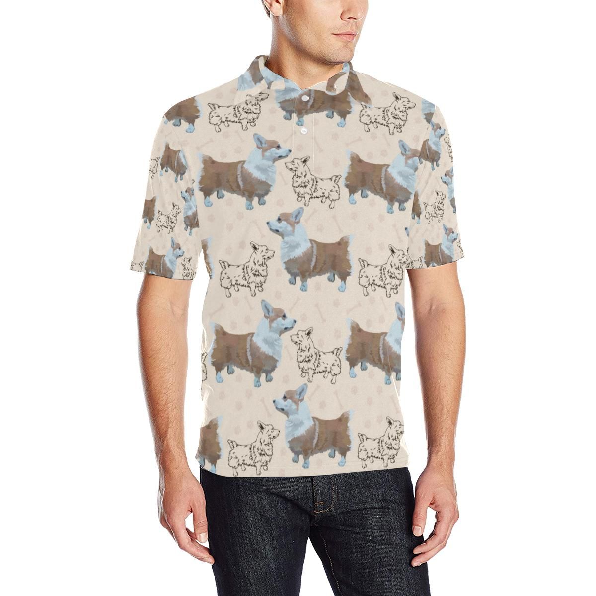 Pembroke Welsh Corgis Pattern Print Design A03 Men Polo Shirt Pembroke Welsh Corgis Pattern Print Design A03 Men Polo Shirt