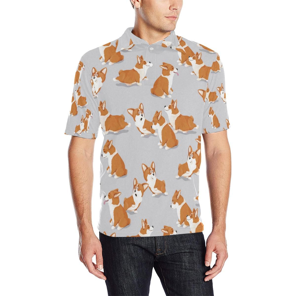 Pembroke Welsh Corgis Pattern Print Design A04 Men Polo Shirt Pembroke Welsh Corgis Pattern Print Design A04 Men Polo Shirt