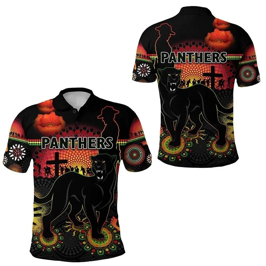 Penrith Polo Shirt Indigenous Panthers Anzac Day Lest We Forget A7 Penrith Polo Shirt Indigenous Panthers Anzac Day Lest We Forget A7