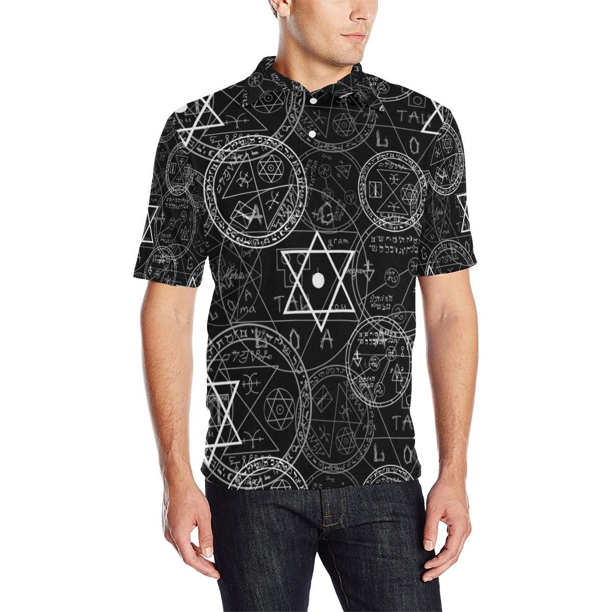 Pentagram Pattern Print Design A01 Men Polo Shirt Pentagram Pattern Print Design A01 Men Polo Shirt
