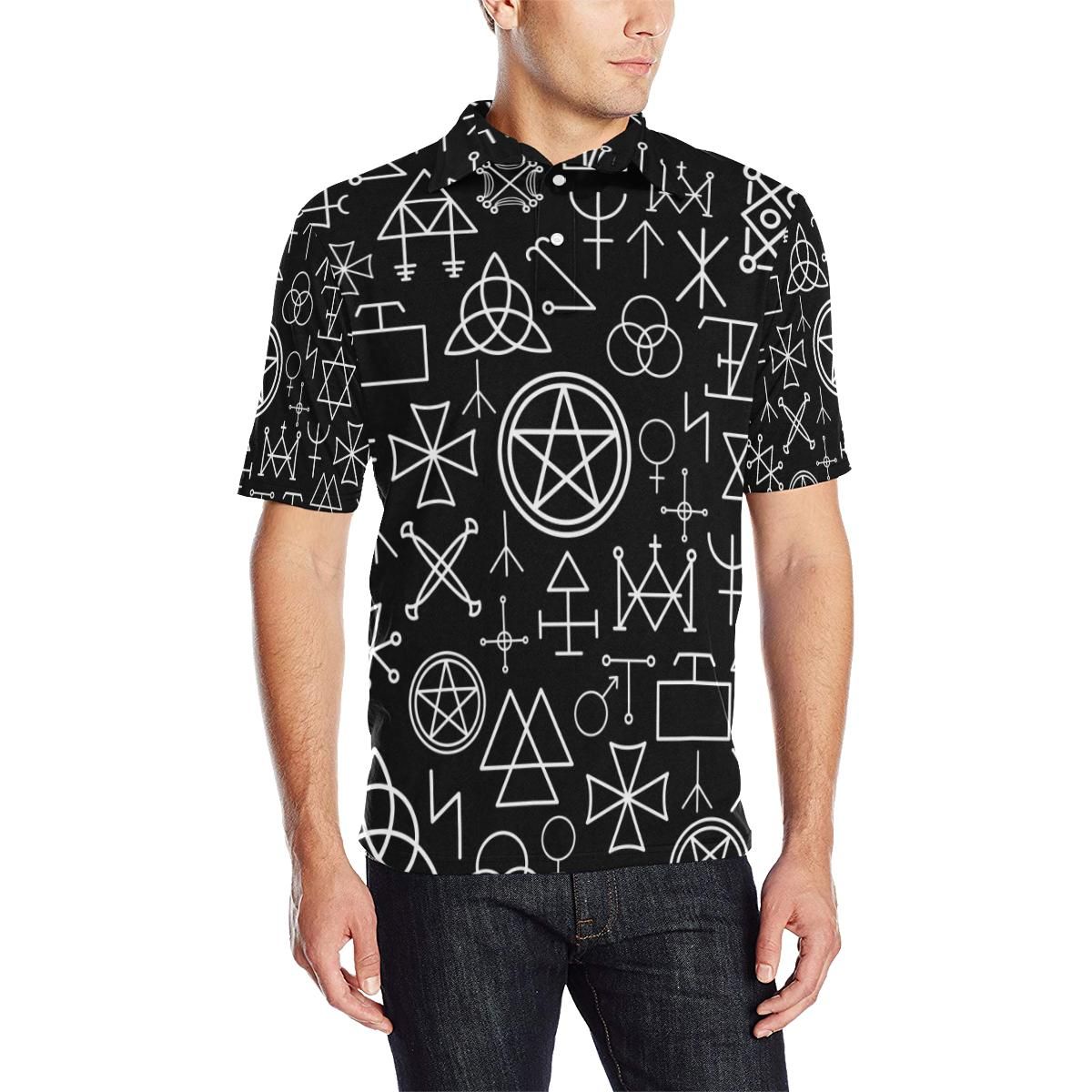 Pentagram Pattern Print Design A02 Men Polo Shirt Pentagram Pattern Print Design A02 Men Polo Shirt