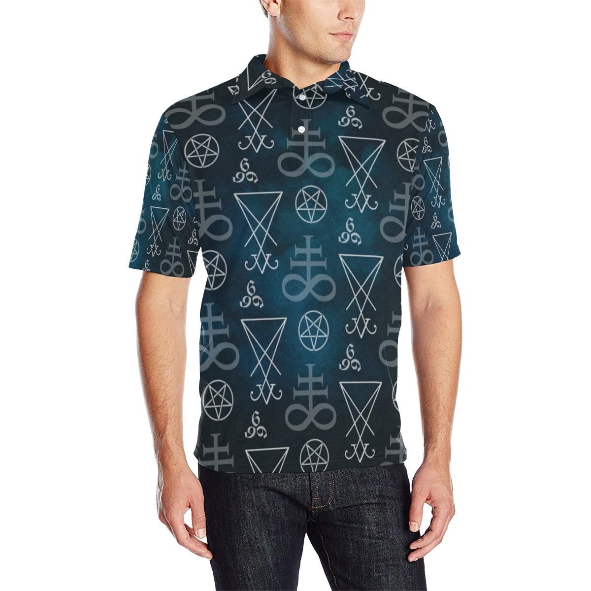 Pentagram Pattern Print Design A03 Men Polo Shirt Pentagram Pattern Print Design A03 Men Polo Shirt