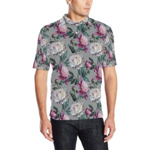 Peony Pattern Print Design Pe01 Men Polo Shirt