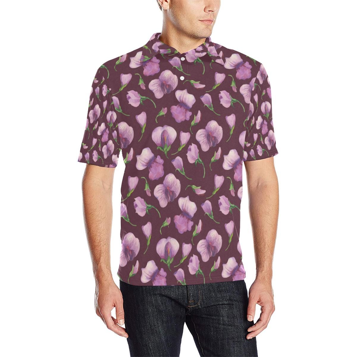 Peony Pattern Print Design Pe010 Men Polo Shirt Peony Pattern Print Design Pe010 Men Polo Shirt