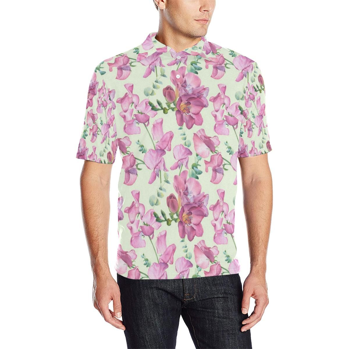 Peony Pattern Print Design Pe011 Men Polo Shirt Peony Pattern Print Design Pe011 Men Polo Shirt