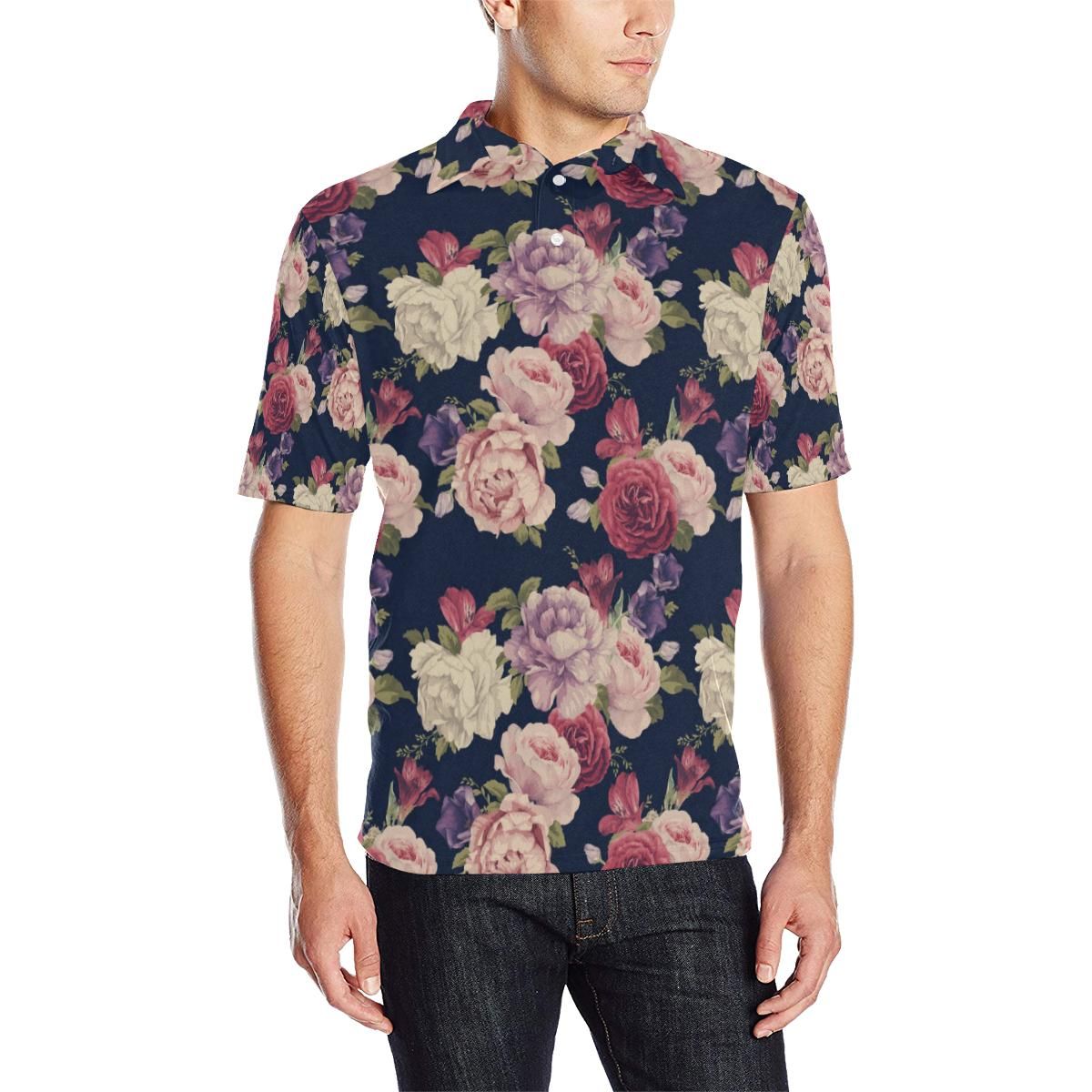 Peony Pattern Print Design Pe03 Men Polo Shirt Peony Pattern Print Design Pe03 Men Polo Shirt
