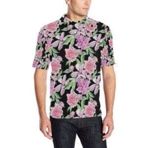 Peony Pattern Print Design Pe08 Men Polo Shirt