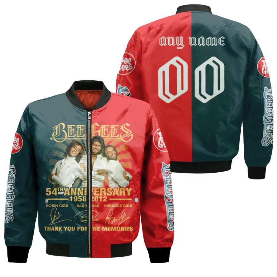 Personalized #00 Famous Band Bee Gees 54th Anniversary 1958 2012 Member Band Signed Thank You For The Memories gift for Bee Gees fans Bomber Jacket Personalized #00 Famous Band Bee Gees 54th Anniversary 1958 2012 Member Band Signed Thank You For The Memories gift for Bee Gees fans Bomber Jacket