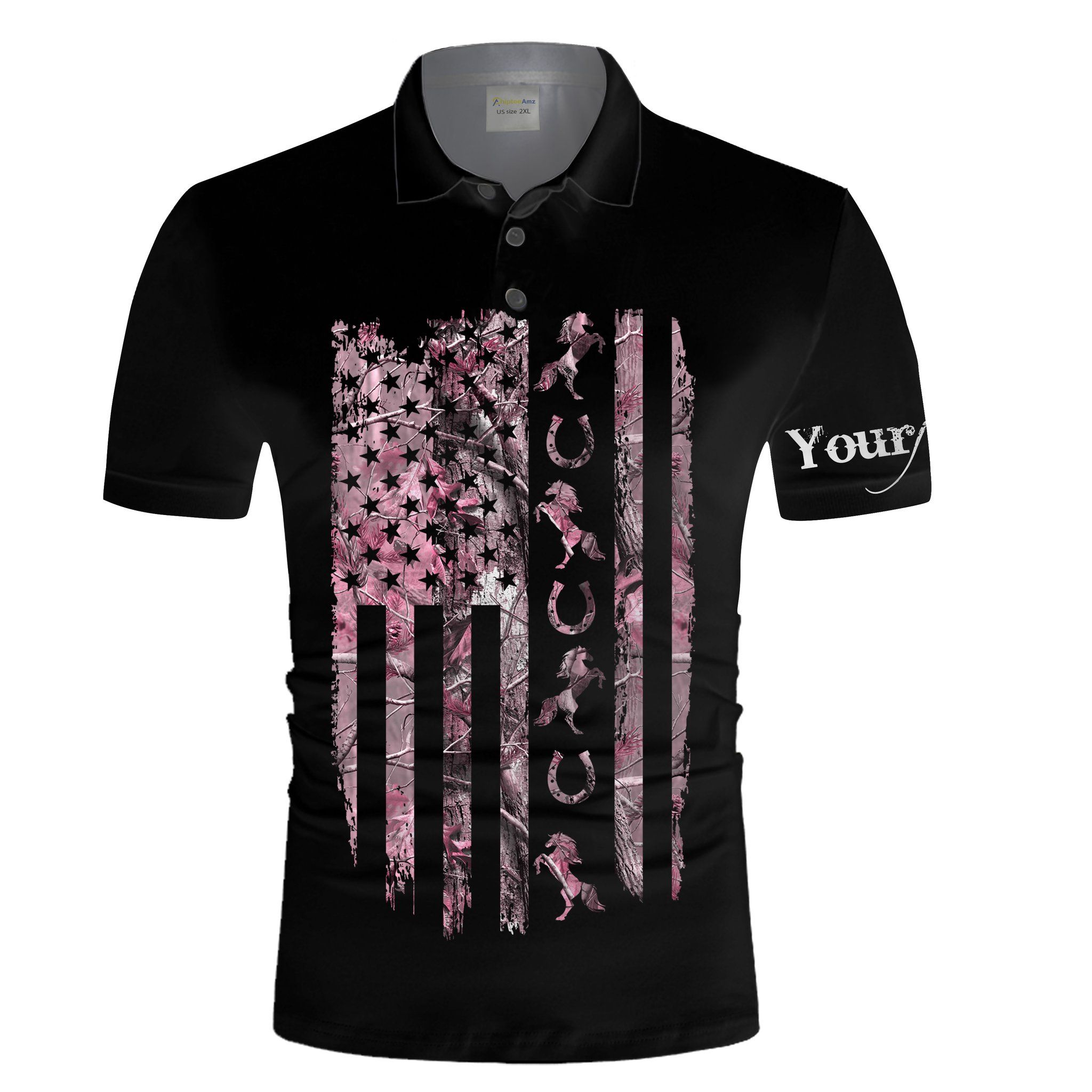Personalized American Flag Horse Pink Muddy Camo 3D All Over Printed Polo Shirt Personalized American Flag Horse Pink Muddy Camo 3D All Over Printed Polo Shirt