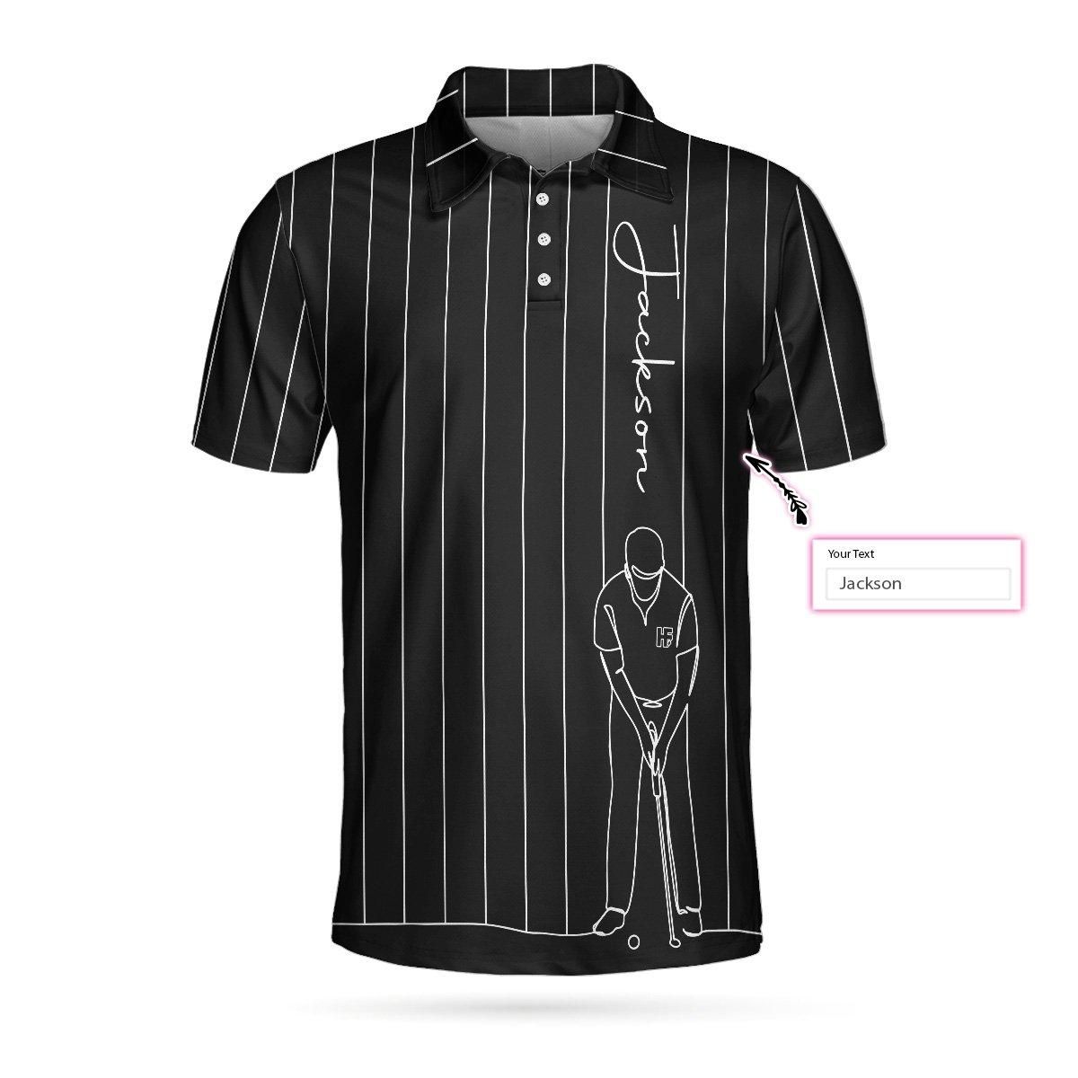 Personalized Back And White One Line Drawing Golfer 3D Polo Shirt Personalized Back And White One Line Drawing Golfer 3D Polo Shirt