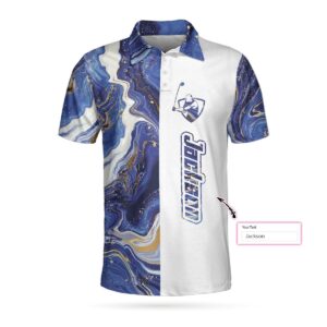 Personalized Blue Marble And Gold Golf 3D All Over Printed Polo Shirt