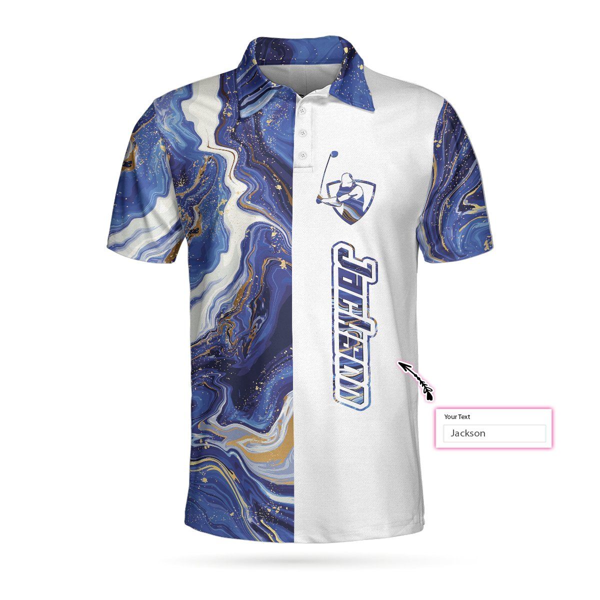 Personalized Blue Marble And Gold Golf 3D All Over Printed Polo Shirt Personalized Blue Marble And Gold Golf 3D All Over Printed Polo Shirt
