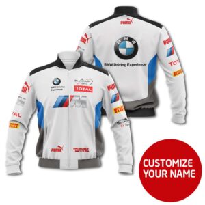 Personalized Bmw Driving Experience Total White Custom Bomber Jacket
