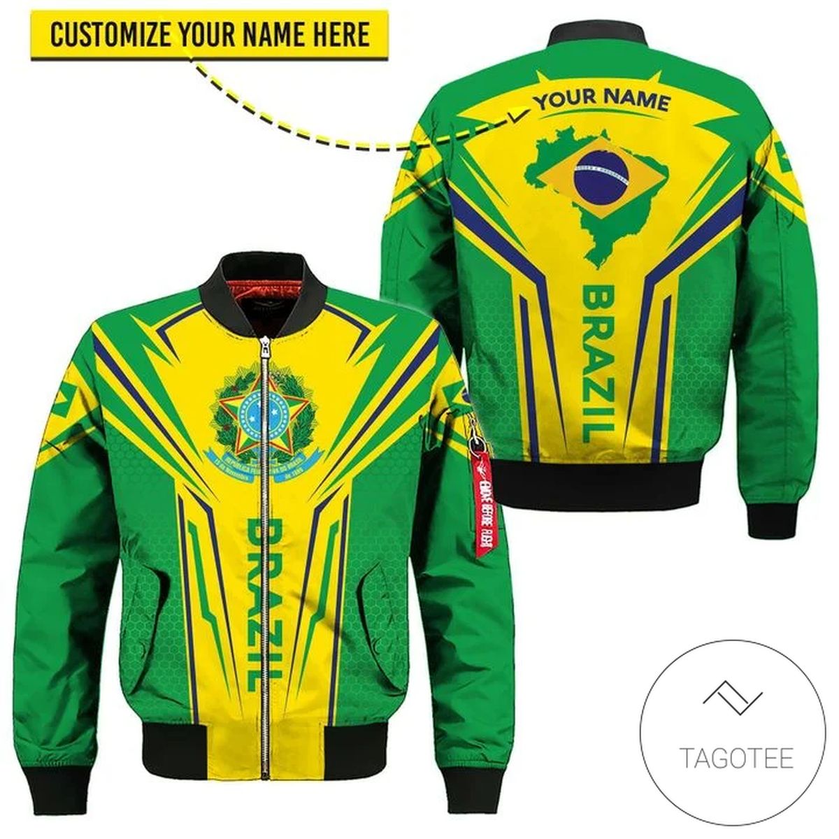 Personalized Brazil Map 3D Bomber Jacket Personalized Brazil Map 3D Bomber Jacket