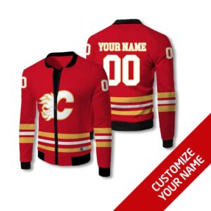 Personalized Calgary Flames Nhl Red Yellow Custom Bomber Jacket