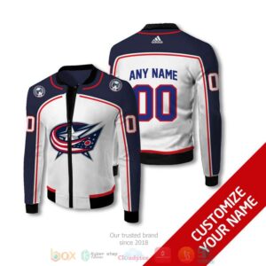 Personalized Columbus Blue Jackets Nhl White Blue Custom Bomber Jacket