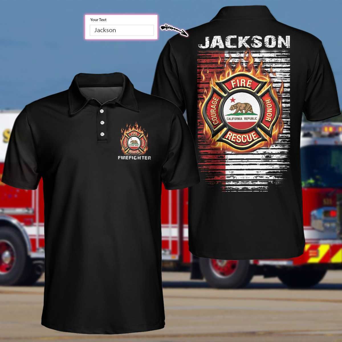 Personalized Custom Name Proud American Firefighter Maltese Cross California Republic Polo Shirt #V Personalized Custom Name Proud American Firefighter Maltese Cross California Republic Polo Shirt #V