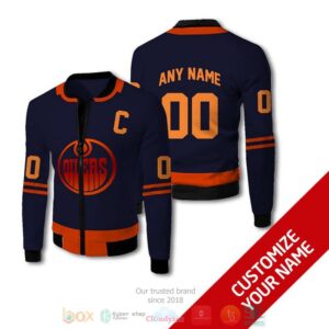 Personalized Edmonton Oilers Nhl Dark Blue Orange Custom Bomber Jacket