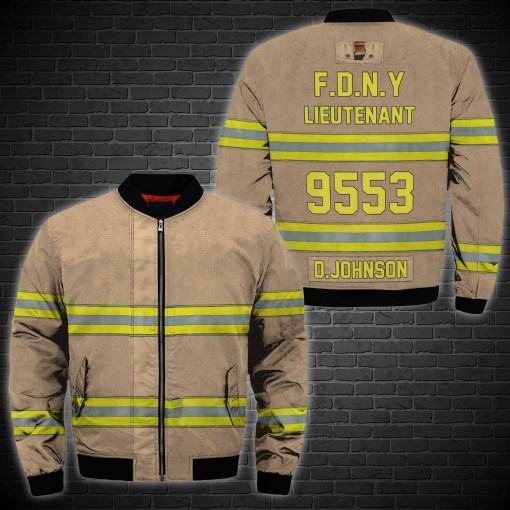 Personalized Firefighter Beige Custom 3D Bomber Jacket Personalized Firefighter Beige Custom 3D Bomber Jacket