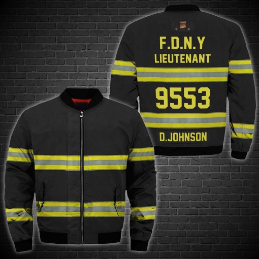 Personalized Firefighter Black Custom 3D Bomber Jacket Personalized Firefighter Black Custom 3D Bomber Jacket