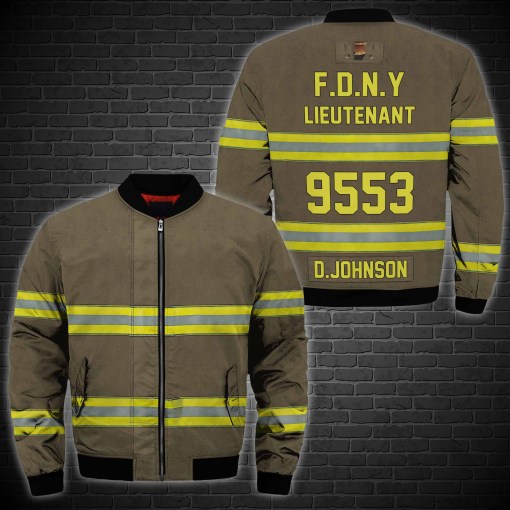 Personalized Firefighter Brown Custom 3D Bomber Jacket Personalized Firefighter Brown Custom 3D Bomber Jacket