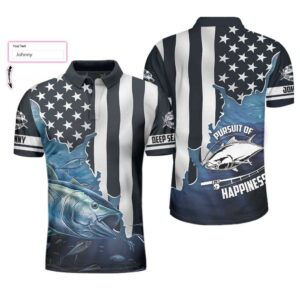 Personalized Fishing Pursuit Of Happiness American Angler Custom Name Polo Shirt #V