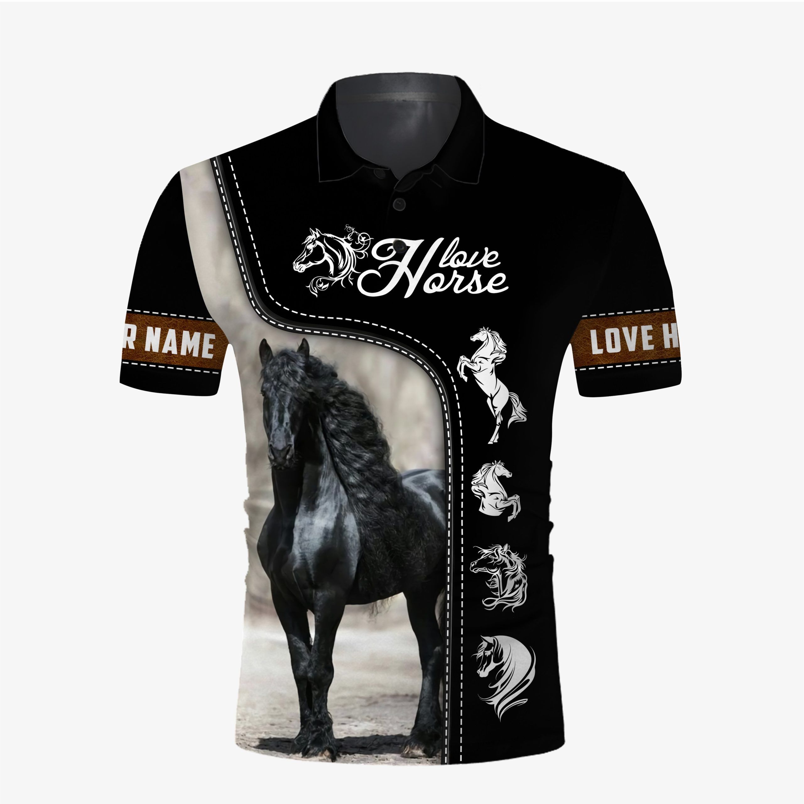 Personalized Friesian Horse Riding 3D All Over Printed Polo Shirt Personalized Friesian Horse Riding 3D All Over Printed Polo Shirt