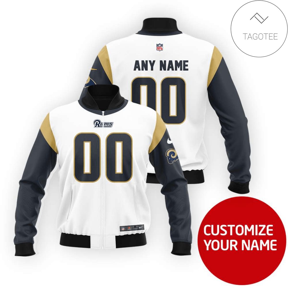Personalized Los Angeles Rams White 3D Bomber Jacket Personalized Los Angeles Rams White 3D Bomber Jacket
