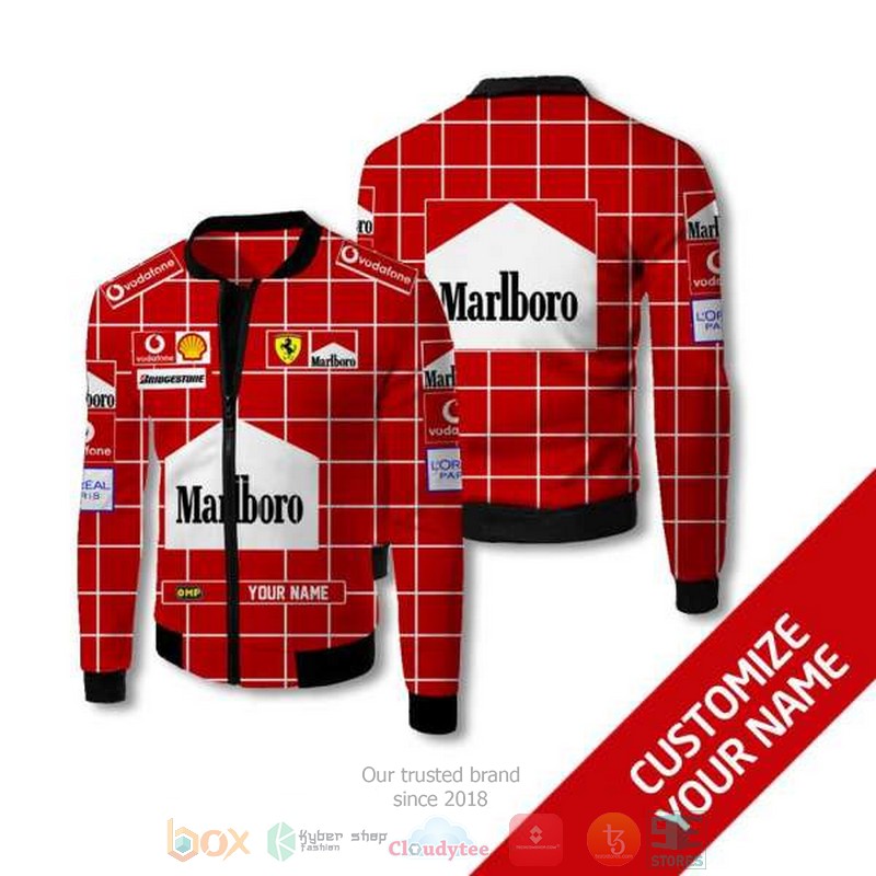 Personalized Marlboro Vodafone Red Custom Bomber Jacket Personalized Marlboro Vodafone Red Custom Bomber Jacket