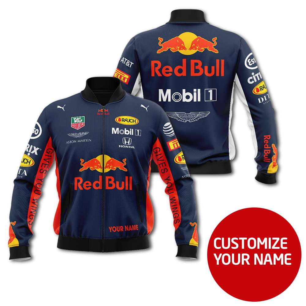 Personalized Mobill 1 Red Bull Custom Bomber Jacket Personalized Mobill 1 Red Bull Custom Bomber Jacket