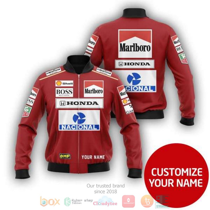 Personalized Nacional Honda Marlboro Custom Bomber Jacket Personalized Nacional Honda Marlboro Custom Bomber Jacket
