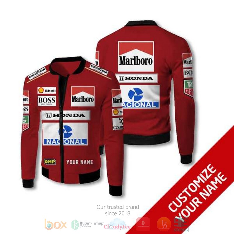 Personalized Nacional Honda Marlboro Red Custom Bomber Jacket Personalized Nacional Honda Marlboro Red Custom Bomber Jacket