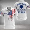 Personalized Name Best Dad By Bar Golf Dad American Flag White Polo Shirt