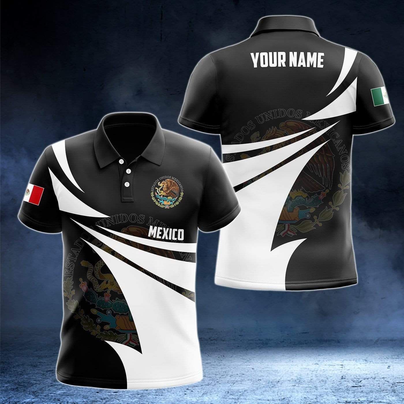 Personalized Name Black White Mexico Polo Shirt Personalized Name Black White Mexico Polo Shirt