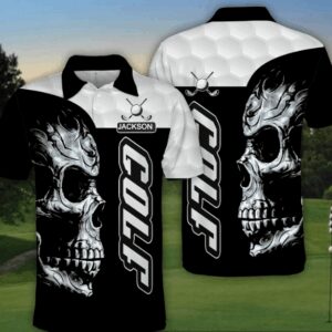 Personalized Name Black White Skull Golf Polo Shirt