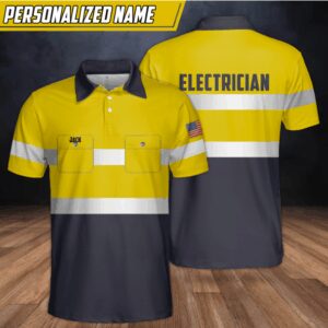 Personalized Name Electrician Man Yellow Black Polo Shirt