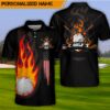 Personalized Name Flaming Golf Black Polo Shirt
