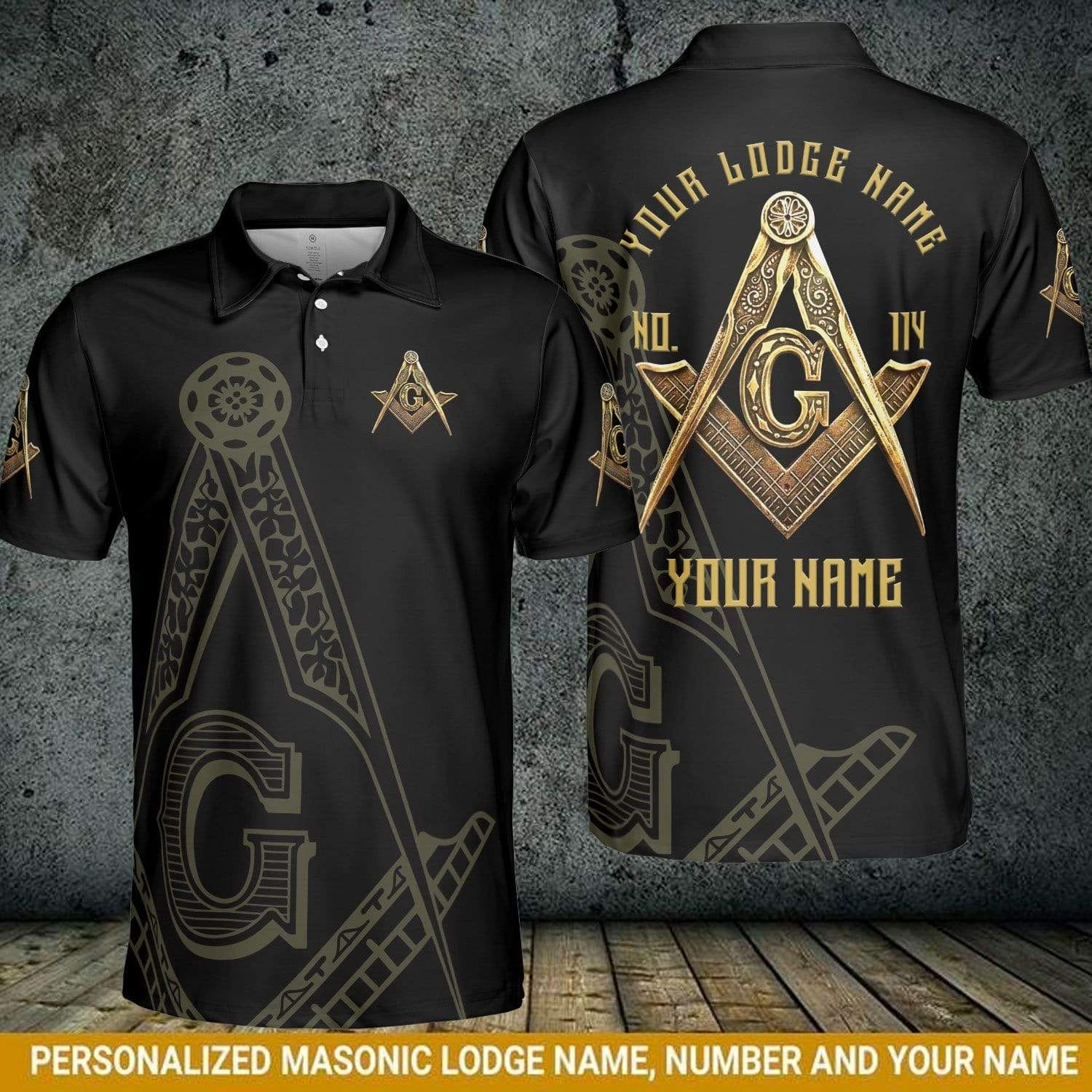 Personalized Name Freemason Black Gold Polo Shirt #070621H Personalized Name Freemason Black Gold Polo Shirt #070621H