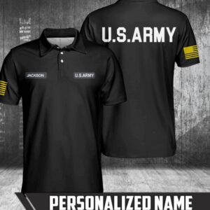 Personalized Name Us Army Black Polo Shirt