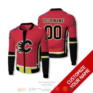 Personalized Nhl Calgary Flames Red Black Custom Bomber Jacket