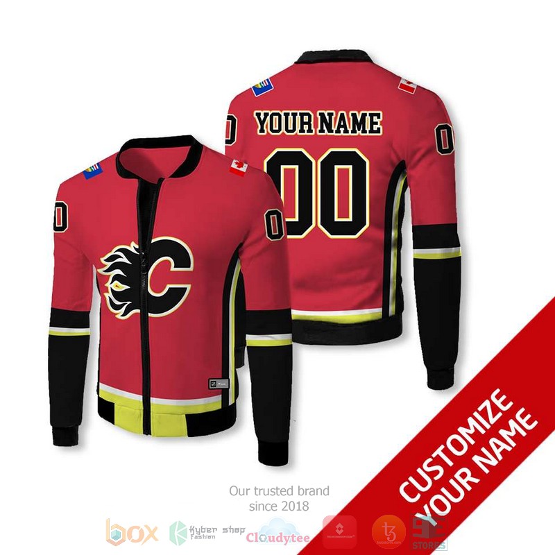 Personalized Nhl Calgary Flames Red Black Custom Bomber Jacket Personalized Nhl Calgary Flames Red Black Custom Bomber Jacket